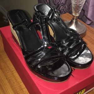 EUC Vaneli Black Patent Wedge Heels